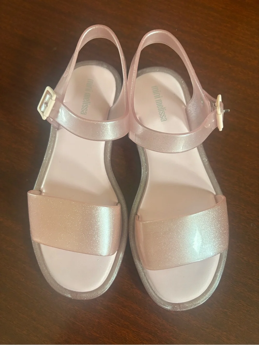 Mini Melissa Big Girls Glitter Pink Jelly Sandals with Ankle Strap Size 3